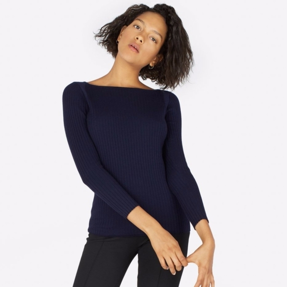 🌟 Everlane Luxe Wool Ribbed Boatneck, Navy (XS)